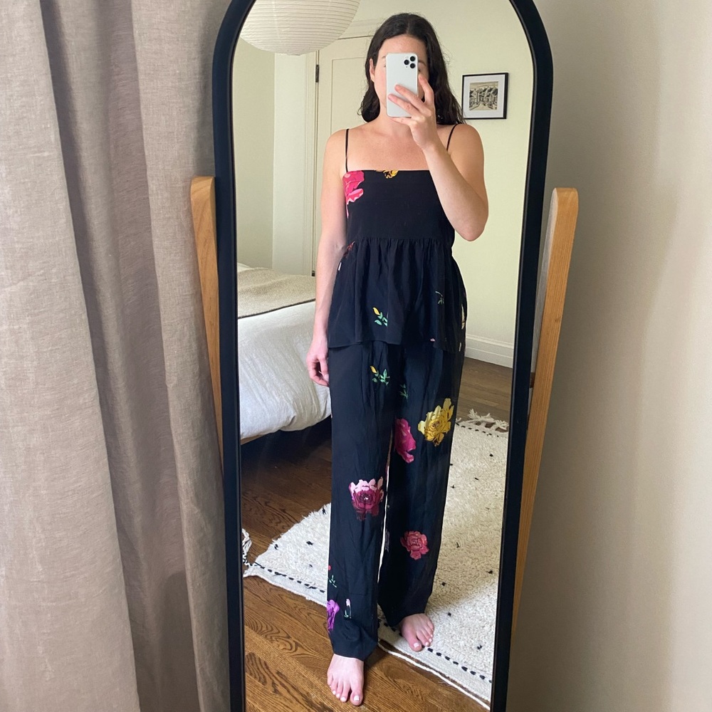 Creatures of Comfort Black Floral Silk Matching Set